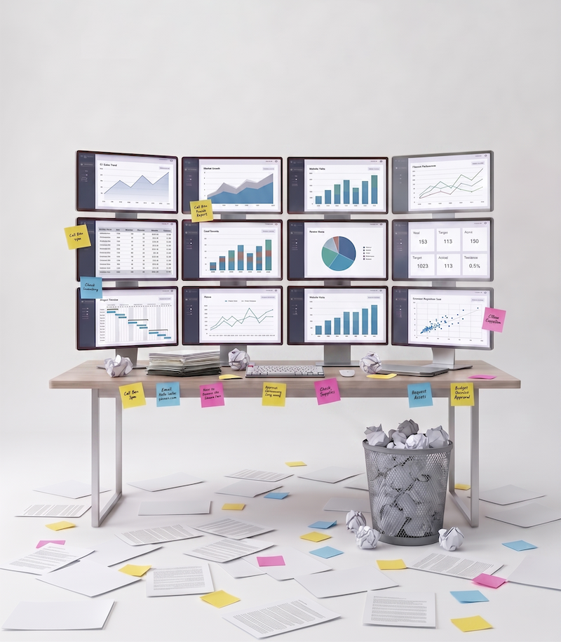 Vorher: Viele Monitore mit unterschiedlichen Dashboards